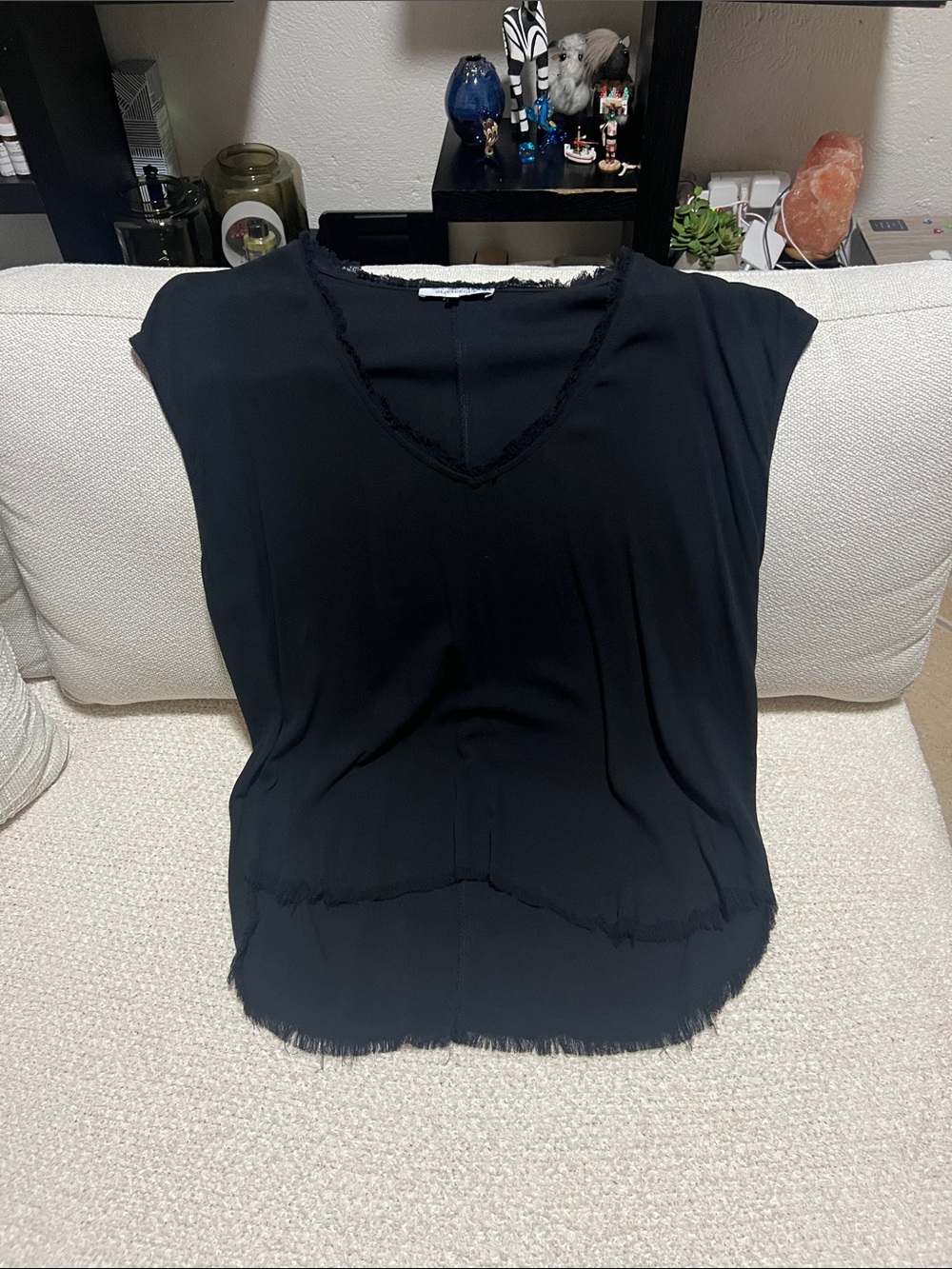 Olivaceous Black V-Neck Cap Sleeve Blouse
